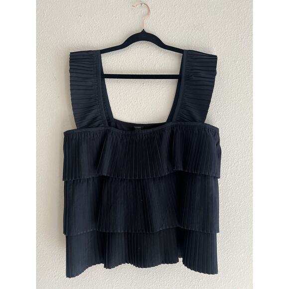 J.‎ Crew Black Pleated Tiered Top Medium  Sleeveless Coquette Preppy Feminine - Picture 1 of 6